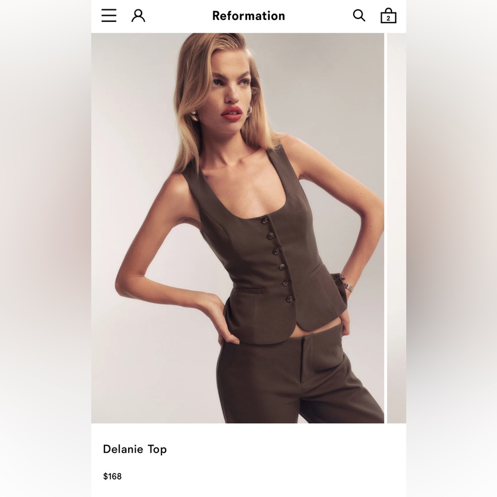 Reformation Delanie Top Brown - Size 8